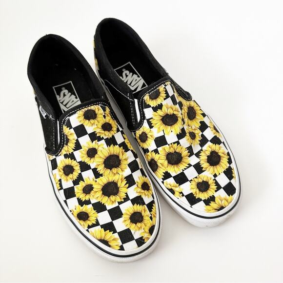 Vans Checker Flower Sunflower Slip On Skate Sneakers - Picture 7 of 8